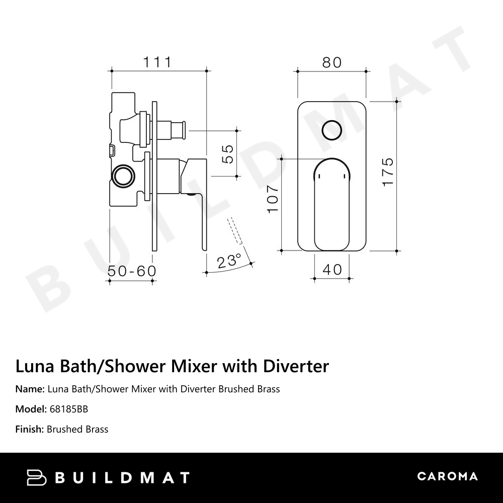 Luna Bath/Shower Mixer with Diverter Brushed Brass