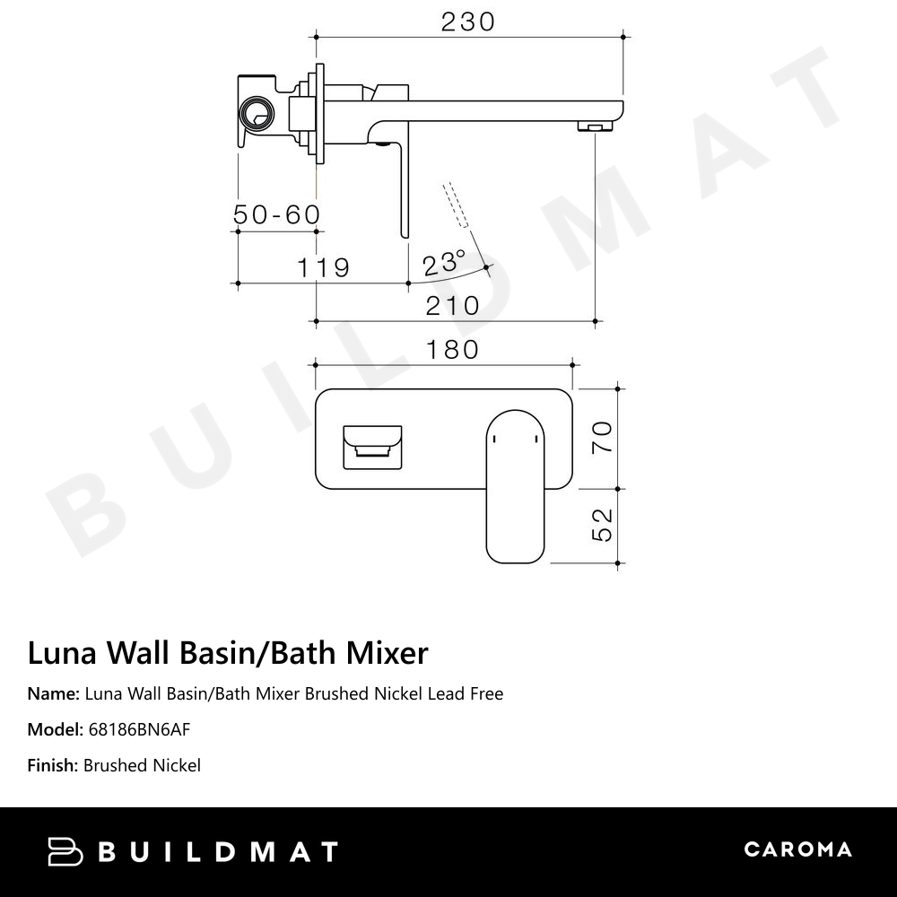 Luna Wall Basin/Bath Mixer Brushed Nickel Lead Free