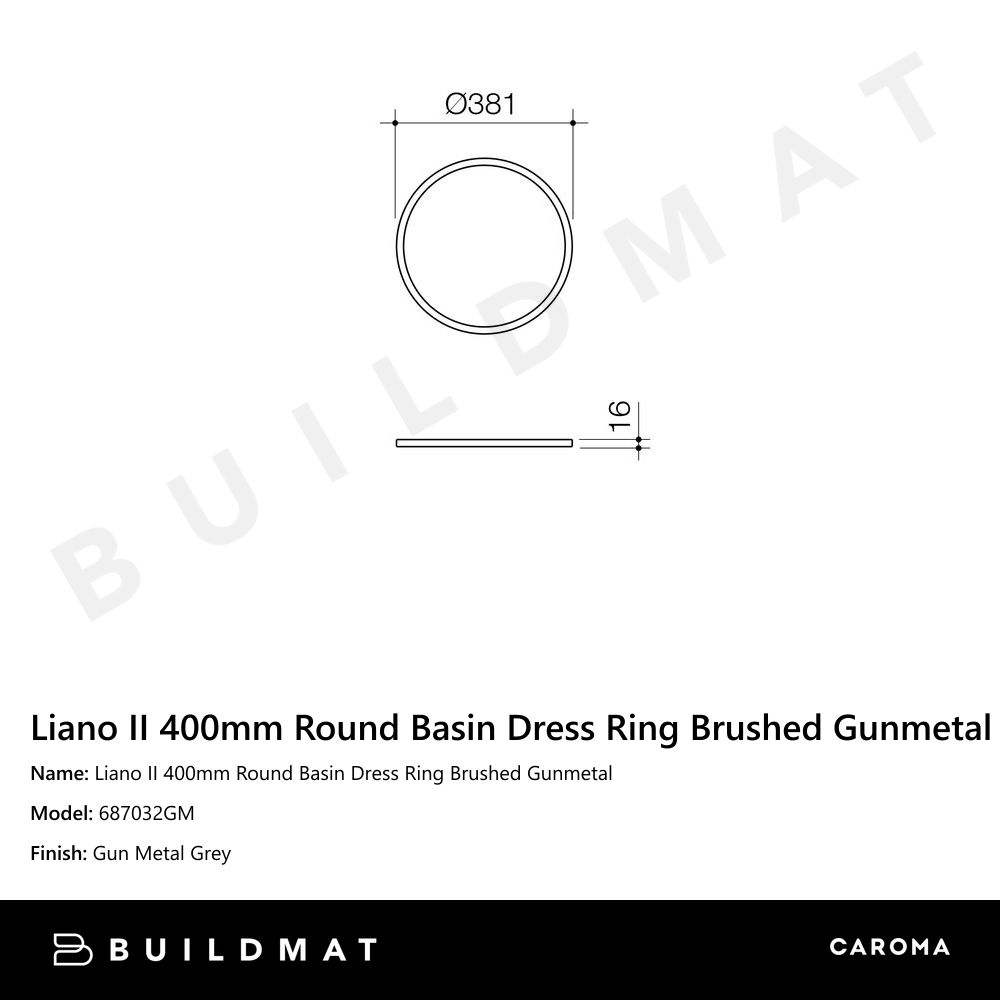 Liano II 400mm Round Basin Dress Ring Brushed Gunmetal