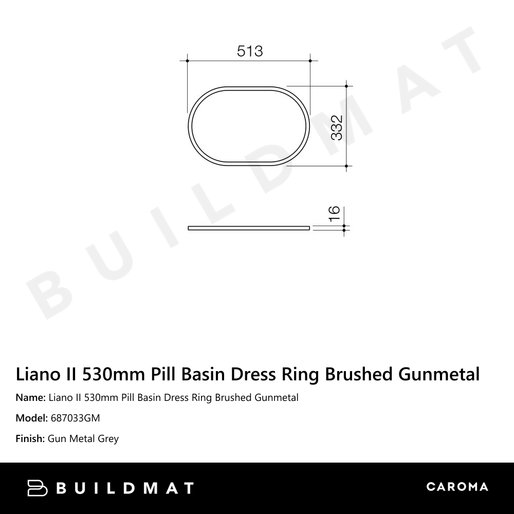 Liano II 530mm Pill Basin Dress Ring Brushed Gunmetal