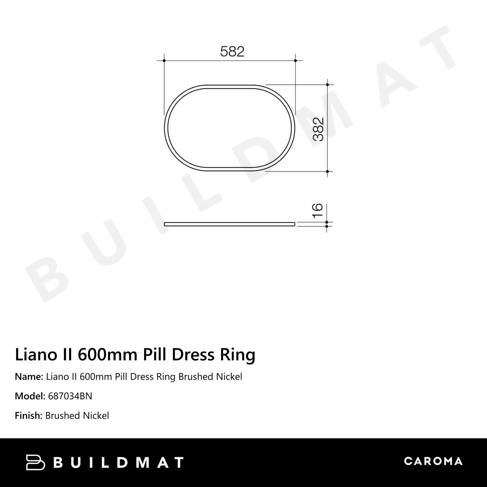 Liano II 600mm Pill Dress Ring Brushed Nickel