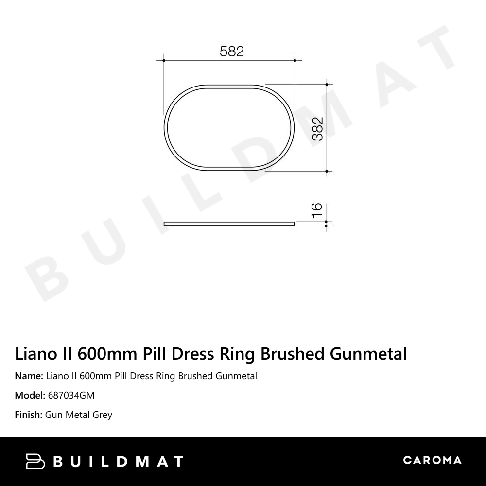 Liano II 600mm Pill Dress Ring Brushed Gunmetal