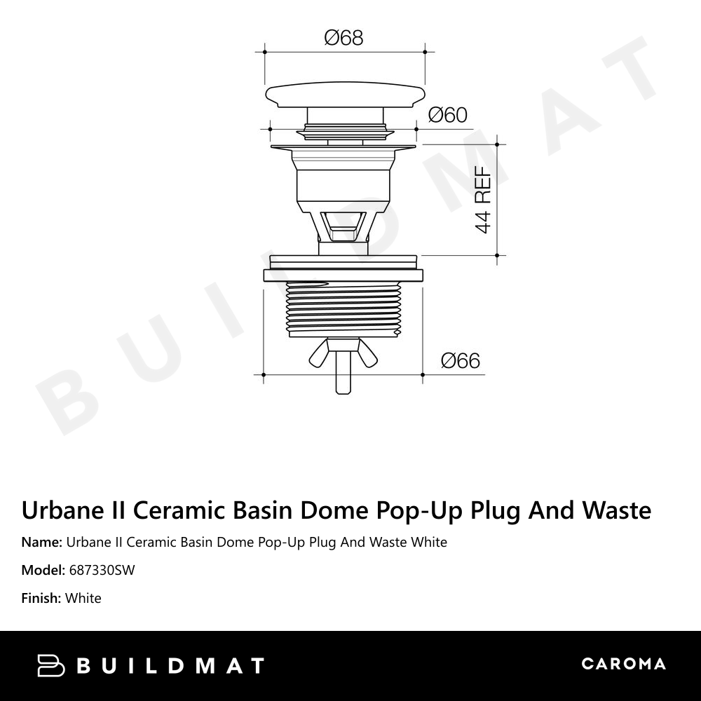 Urbane II Ceramic Basin Dome Pop-Up Plug & Waste White