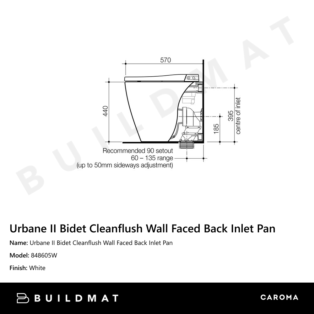 Urbane II Bidet Cleanflush Wall Faced Back Inlet Pan