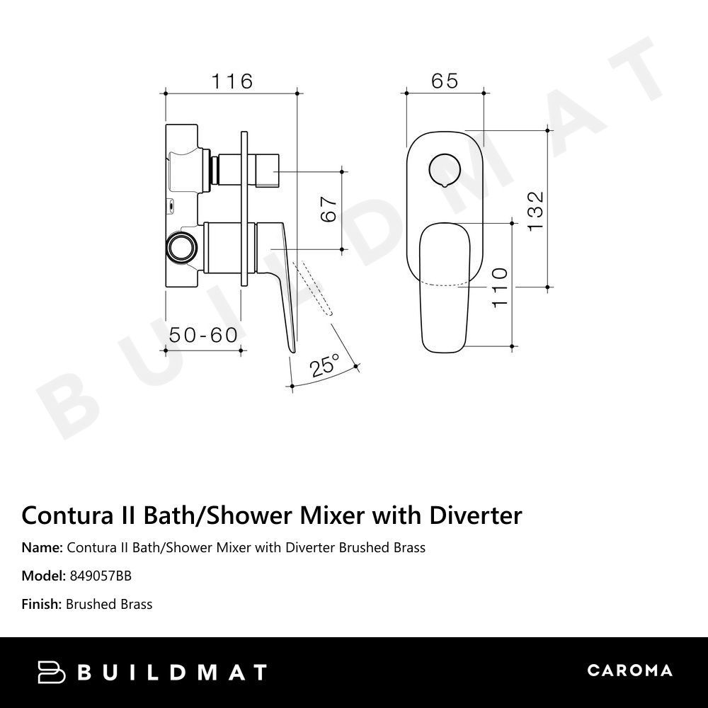 Contura II Bath/Shower Mixer with Diverter Brushed Brass