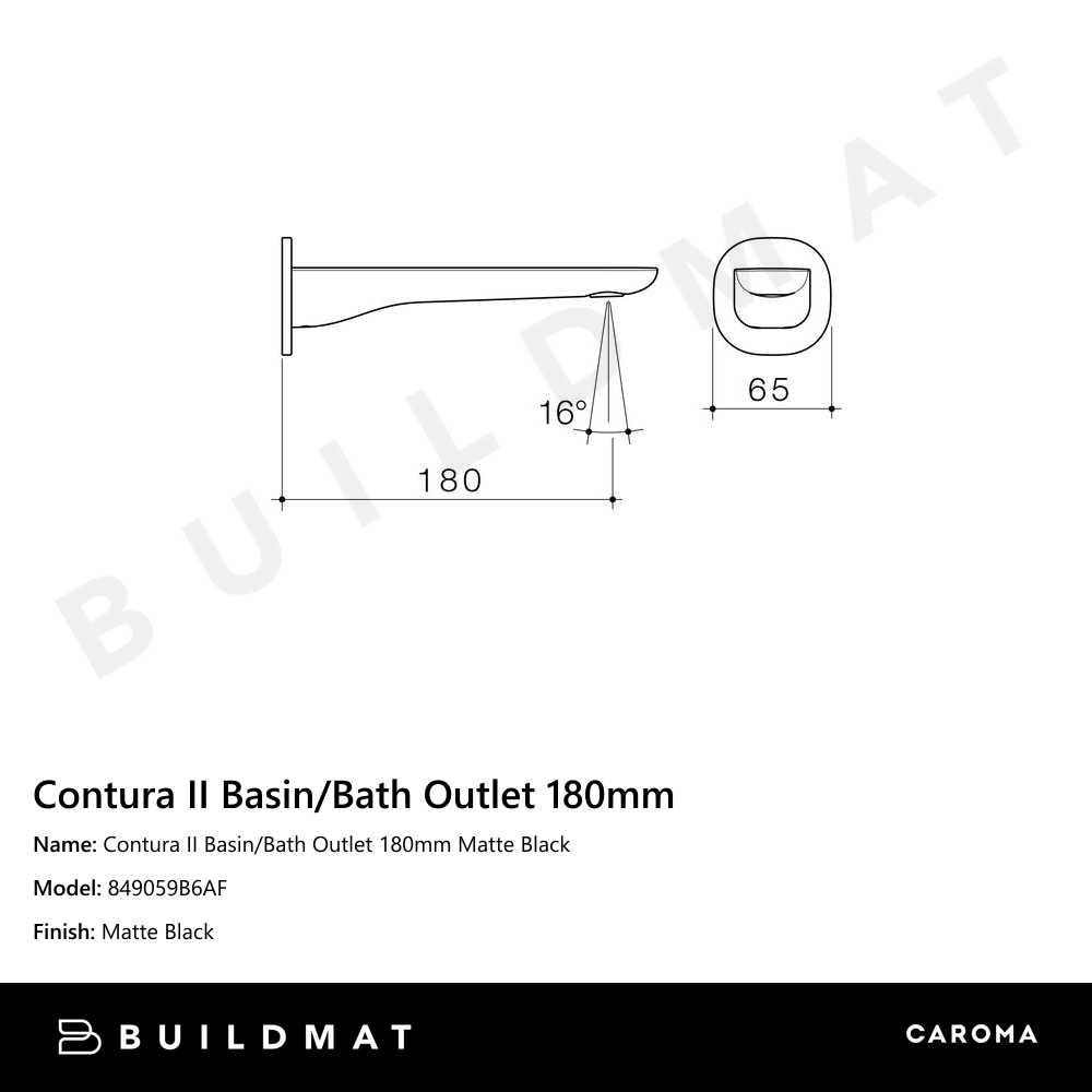 Contura II Basin/Bath Outlet 180mm Matte Black