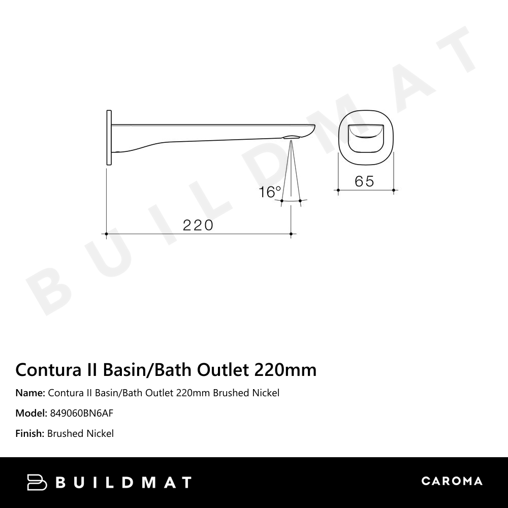 Contura II Basin/Bath Outlet 220mm Brushed Nickel