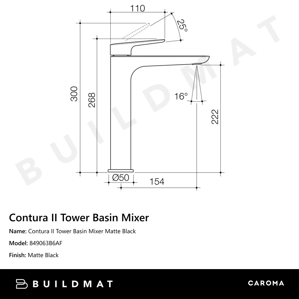 Contura II Tower Basin Mixer Matte Black