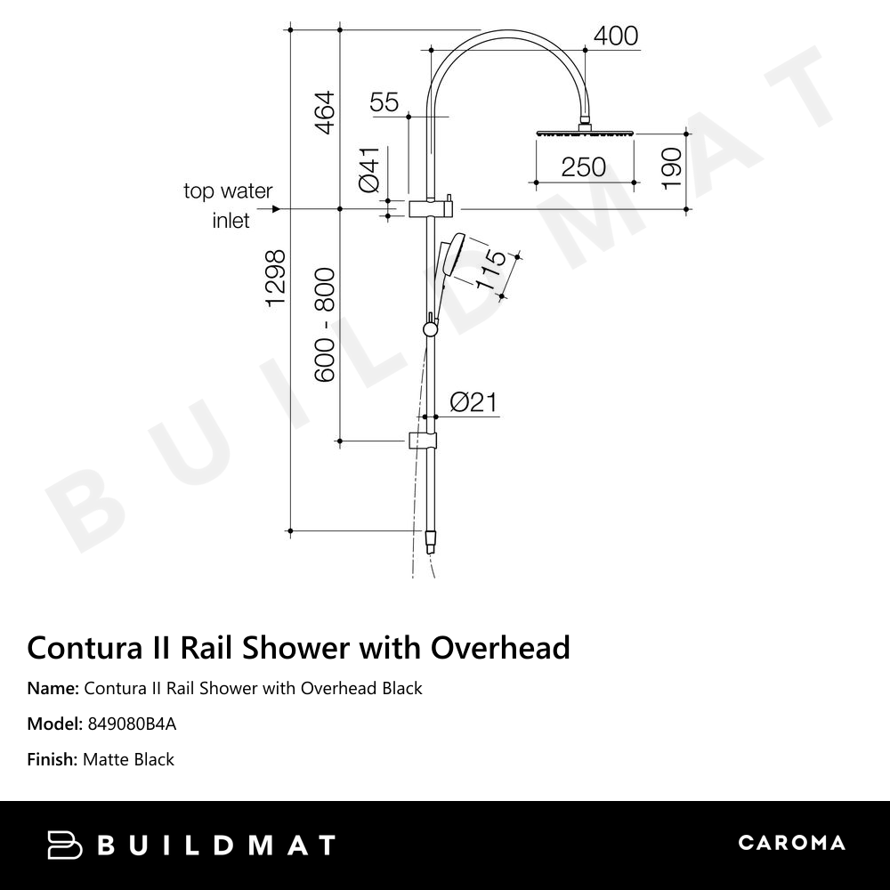 Contura II Rail Shower with Overhead Black