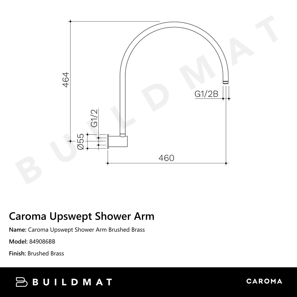 Caroma Upswept Shower Arm Brushed Brass