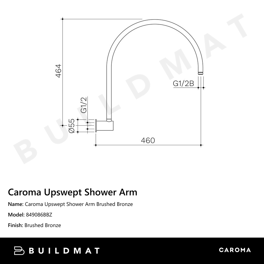 Caroma Upswept Shower Arm Brushed Bronze