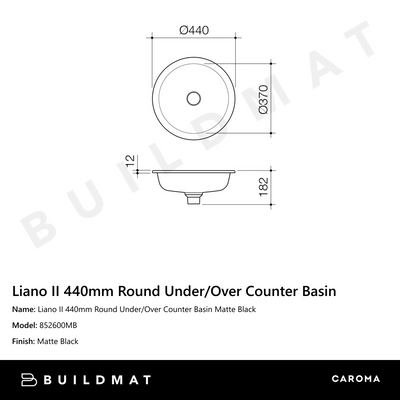 Liano II 440mm Round Under/Over Counter Basin Matte Black