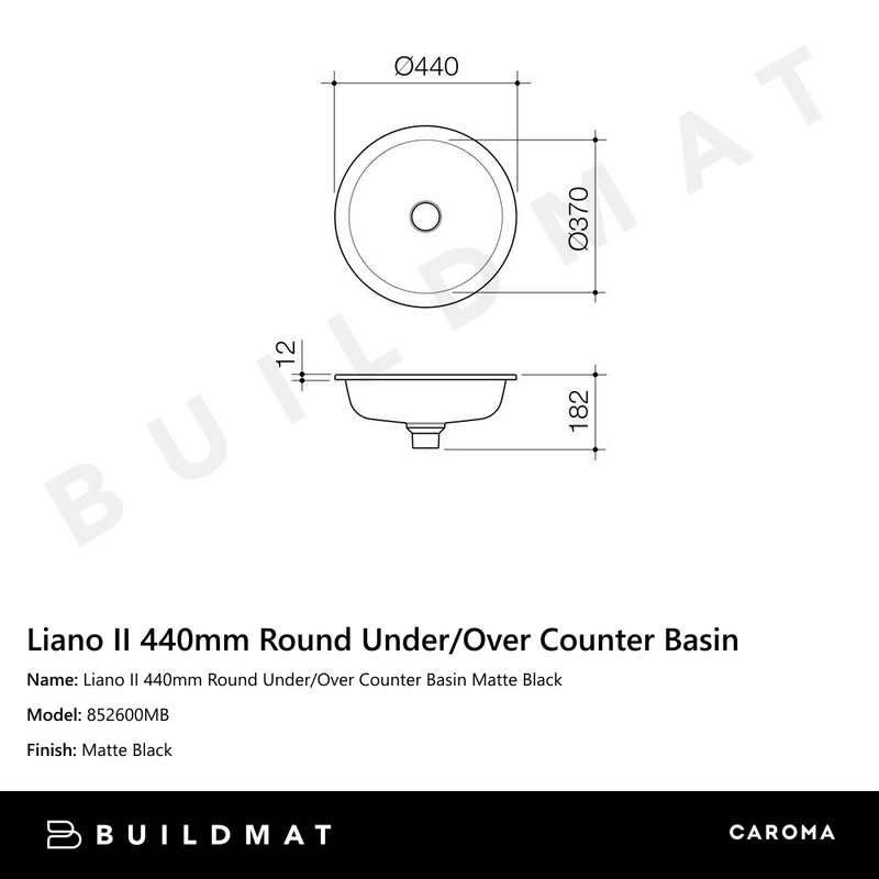 Liano II 440mm Round Under/Over Counter Basin Matte Black