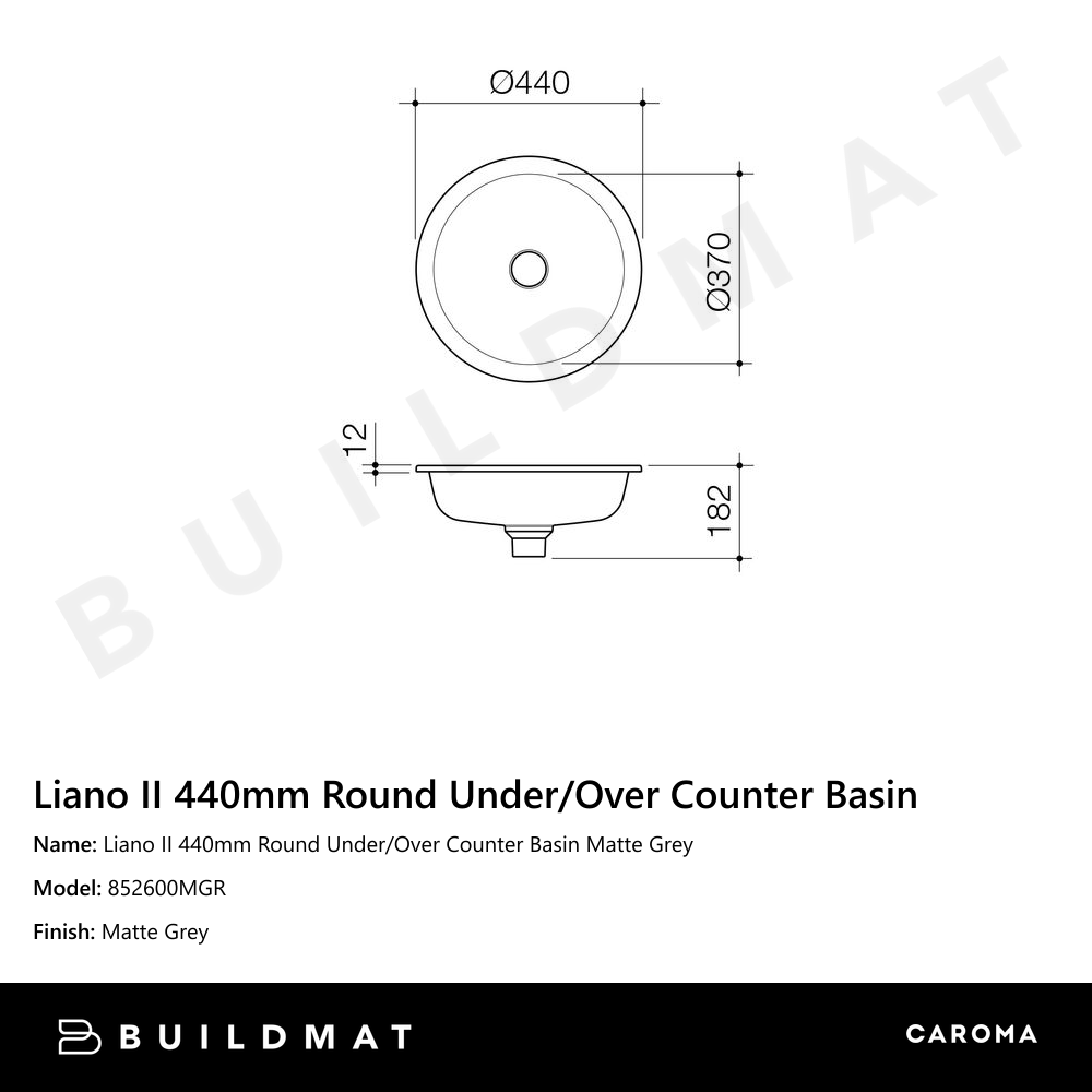 Liano II 440mm Round Under/Over Counter Basin Matte Grey