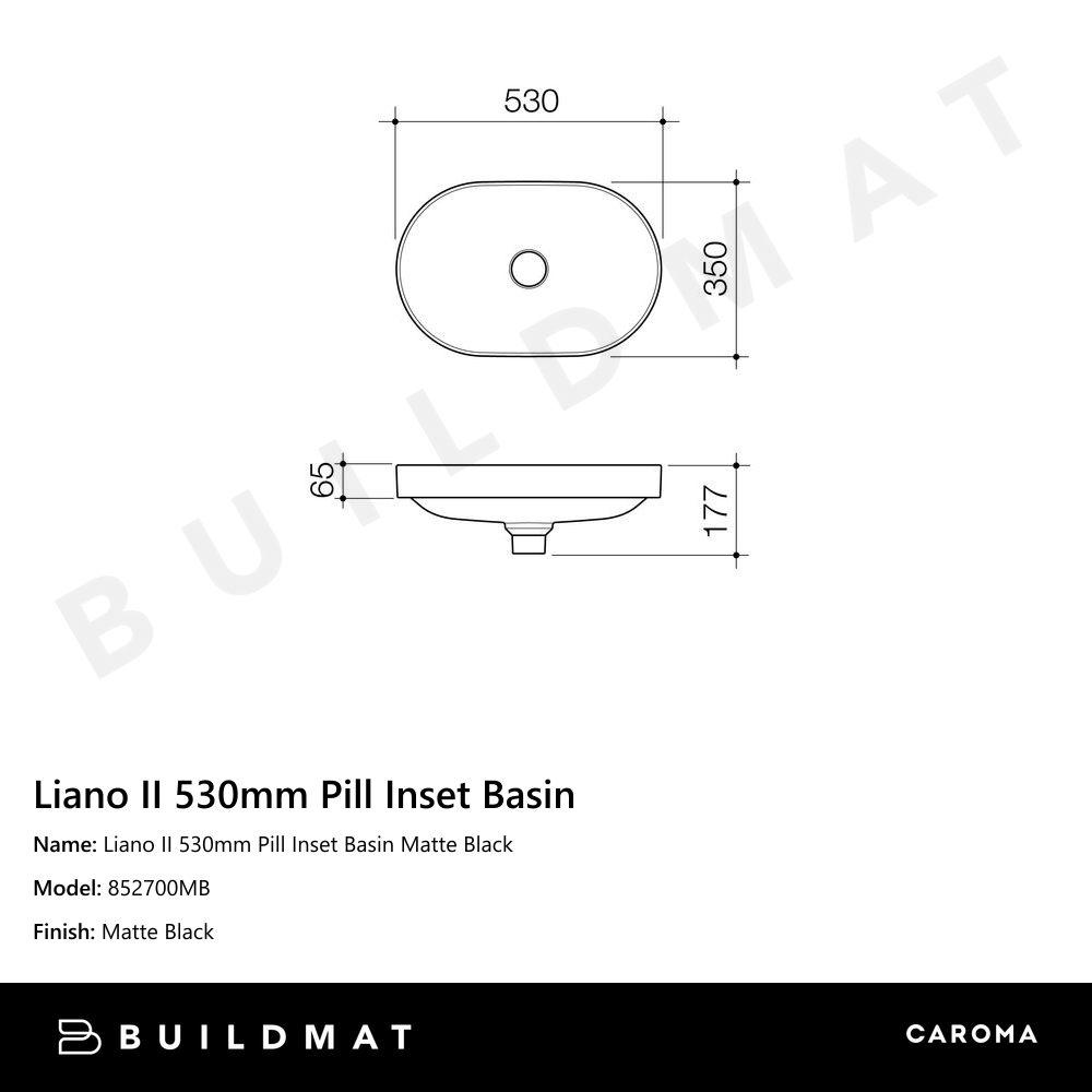 Liano II 530mm Pill Inset Basin Matte Black