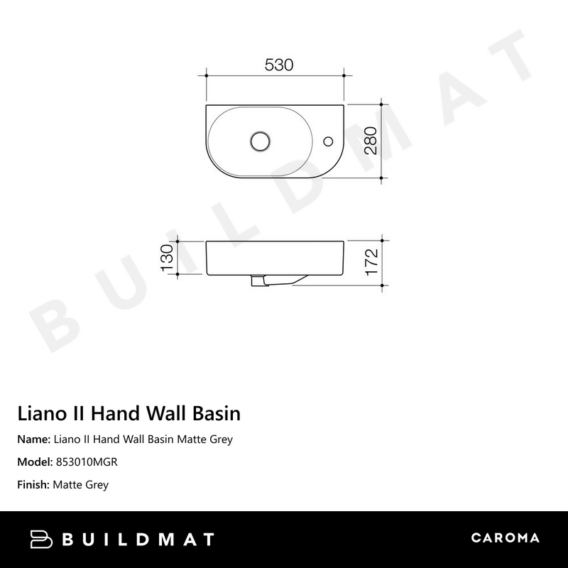 Liano II Hand Wall Basin Matte Grey