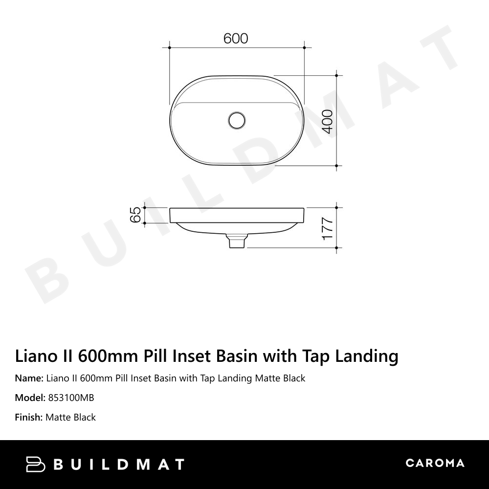 Liano II 600mm Pill Inset Basin with Tap Landing Matte Black