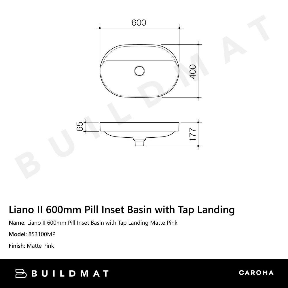 Liano II 600mm Pill Inset Basin with Tap Landing Matte Pink