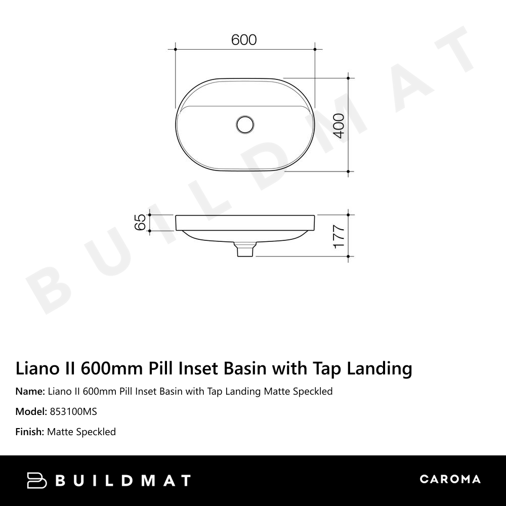 Liano II 600mm Pill Inset Basin with Tap Landing Matte Speckled