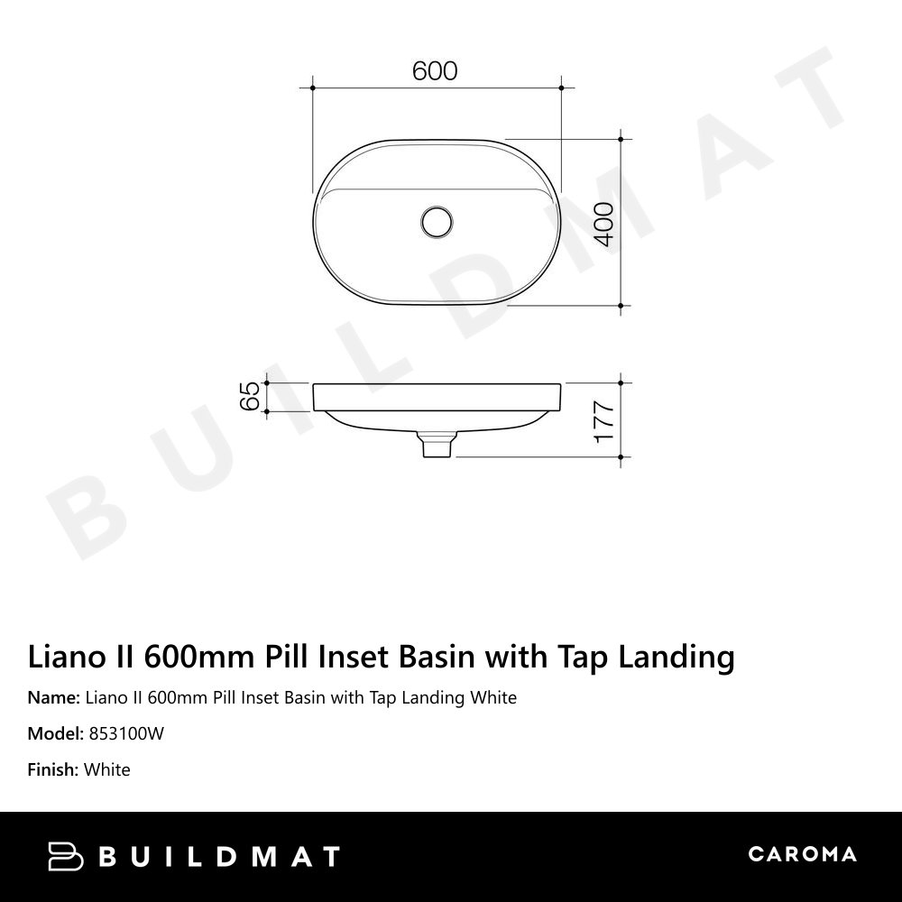 Liano II 600mm Pill Inset Basin with Tap Landing White