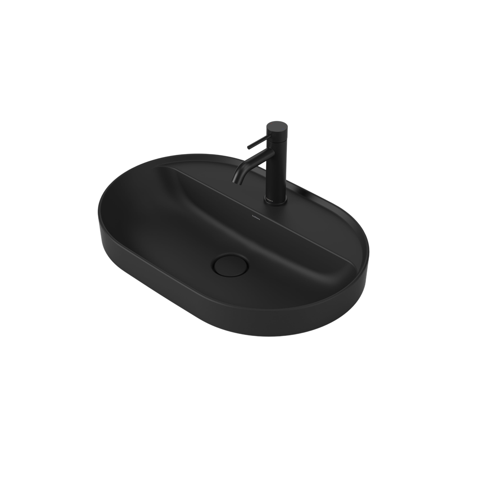 Liano II 600mm Pill Inset Basin with Tap Landing Matte Black with 1 Tap Hole