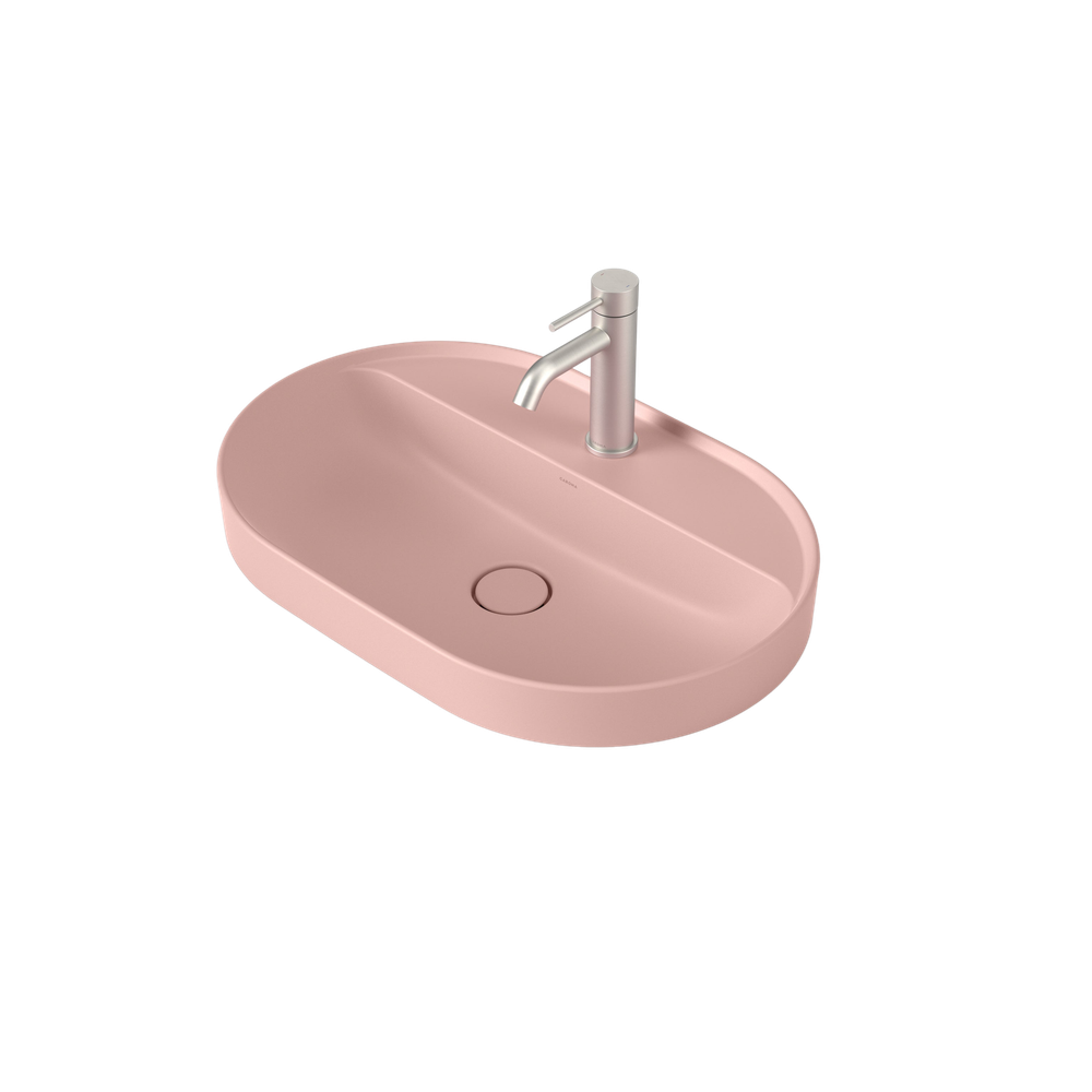 Liano II 600mm Pill Inset Basin with Tap Landing Matte Pink with 1 Tap Hole