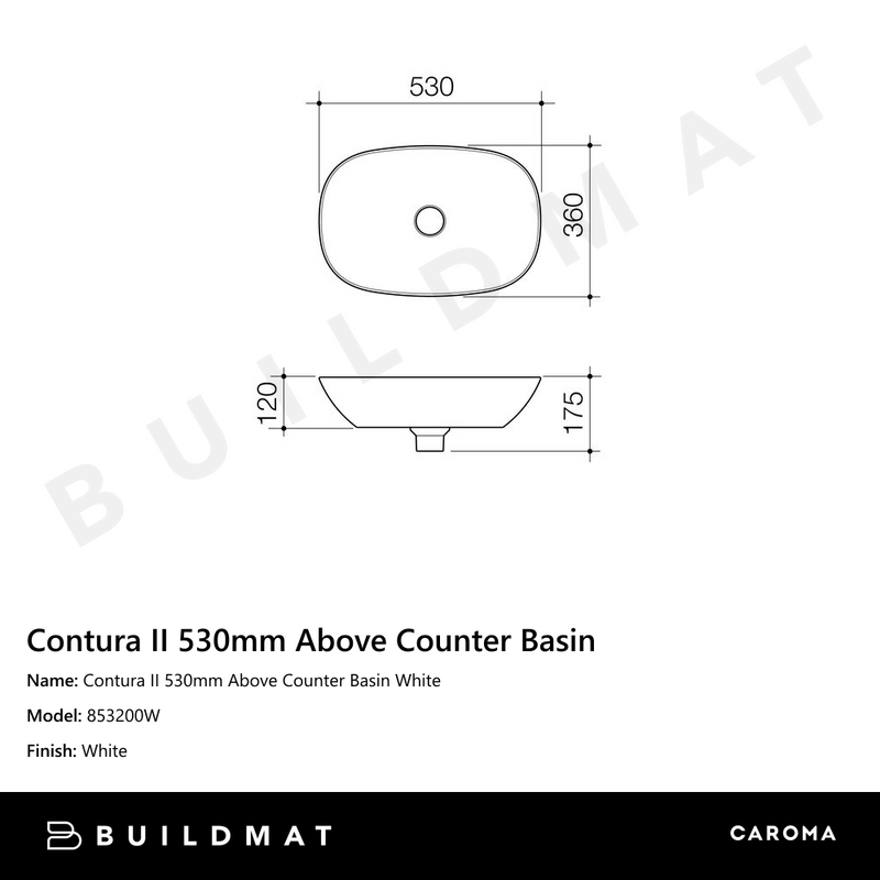 Contura II 530mm Above Counter Basin White