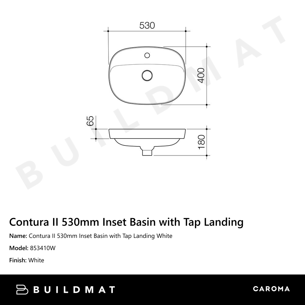 Contura II 530mm Inset Basin with Tap Landing White