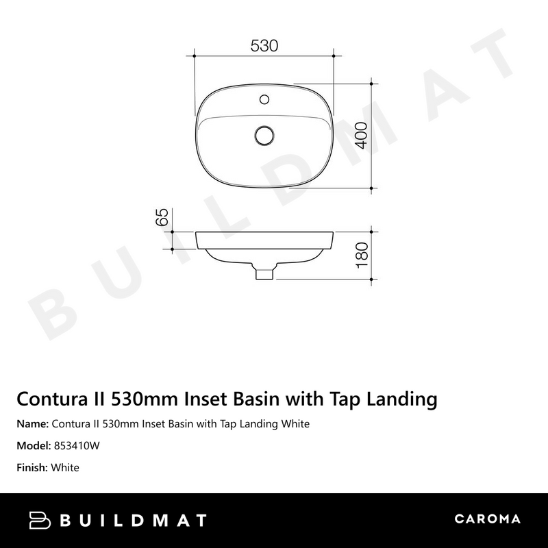 Contura II 530mm Inset Basin with Tap Landing White