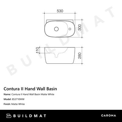 Contura II Hand Wall Basin Matte White