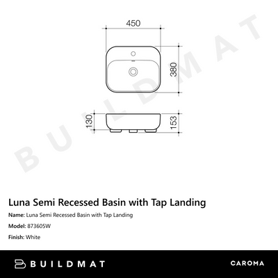 Luna Semi Recessed Basin with Tap Landing