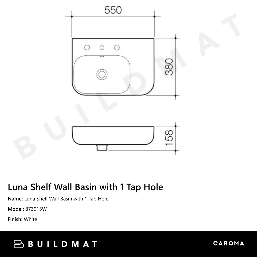 Luna Shelf Wall Basin with 1 Tap Hole