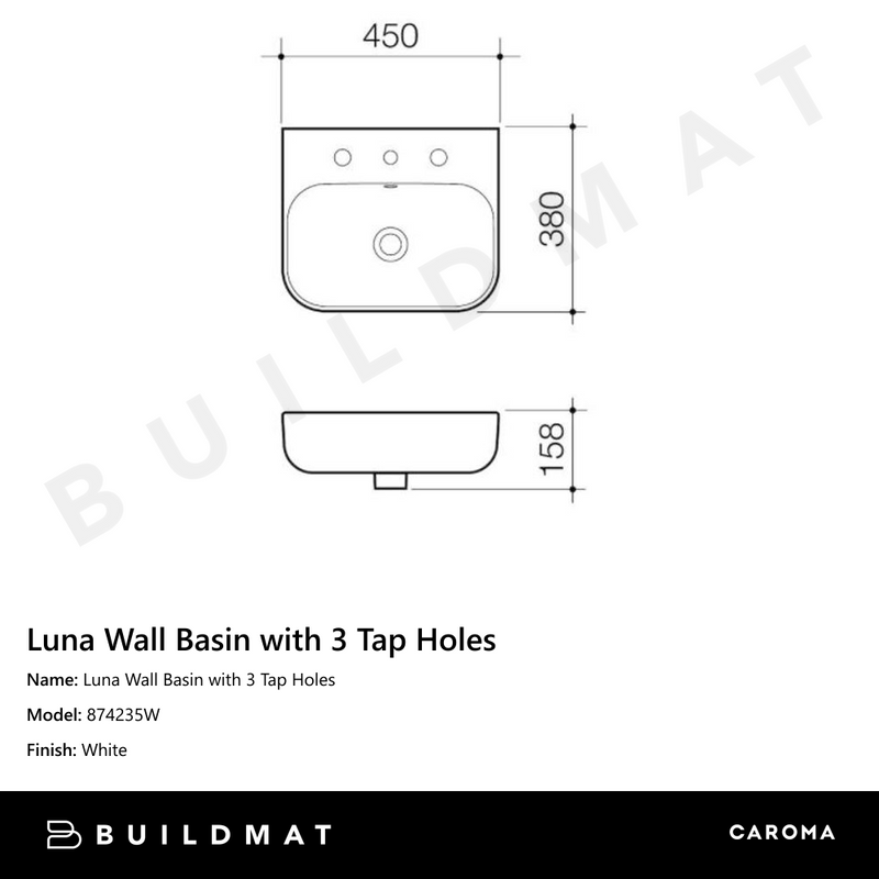 Luna Wall Basin with 3 Tap Holes