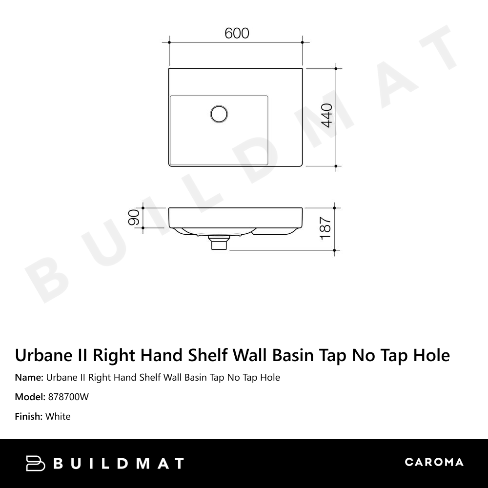 Urbane II Right Hand Shelf Wall Basin Tap No Tap Hole