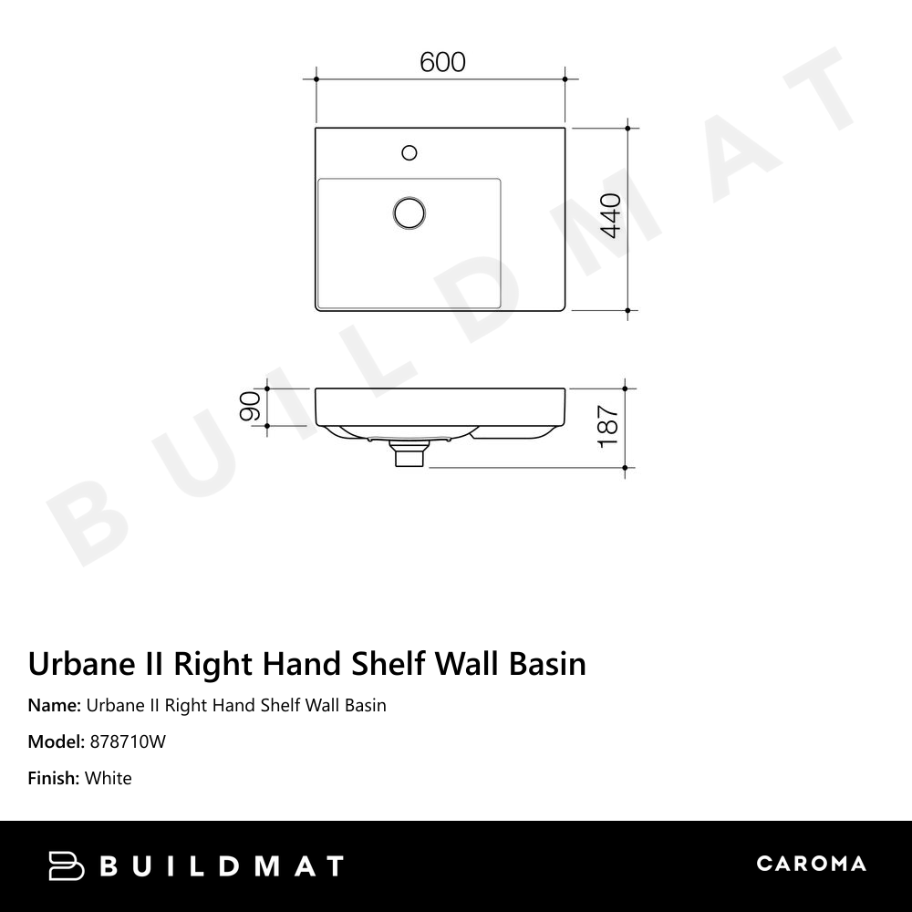 Urbane II Right Hand Shelf Wall Basin