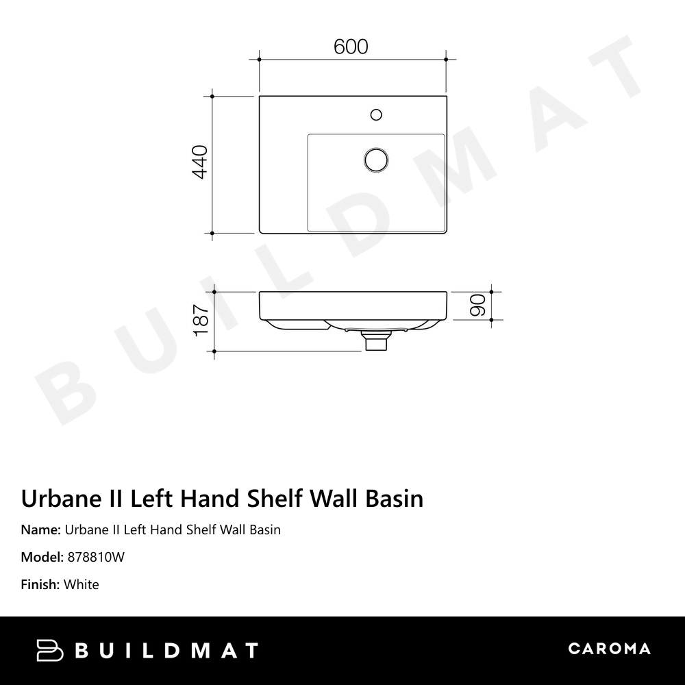 Urbane II Left Hand Shelf Wall Basin