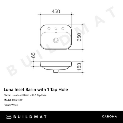 Luna Inset Basin with 1 Tap Hole