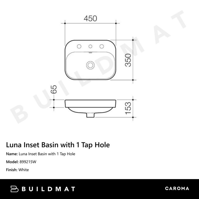 Luna Inset Basin with 1 Tap Hole