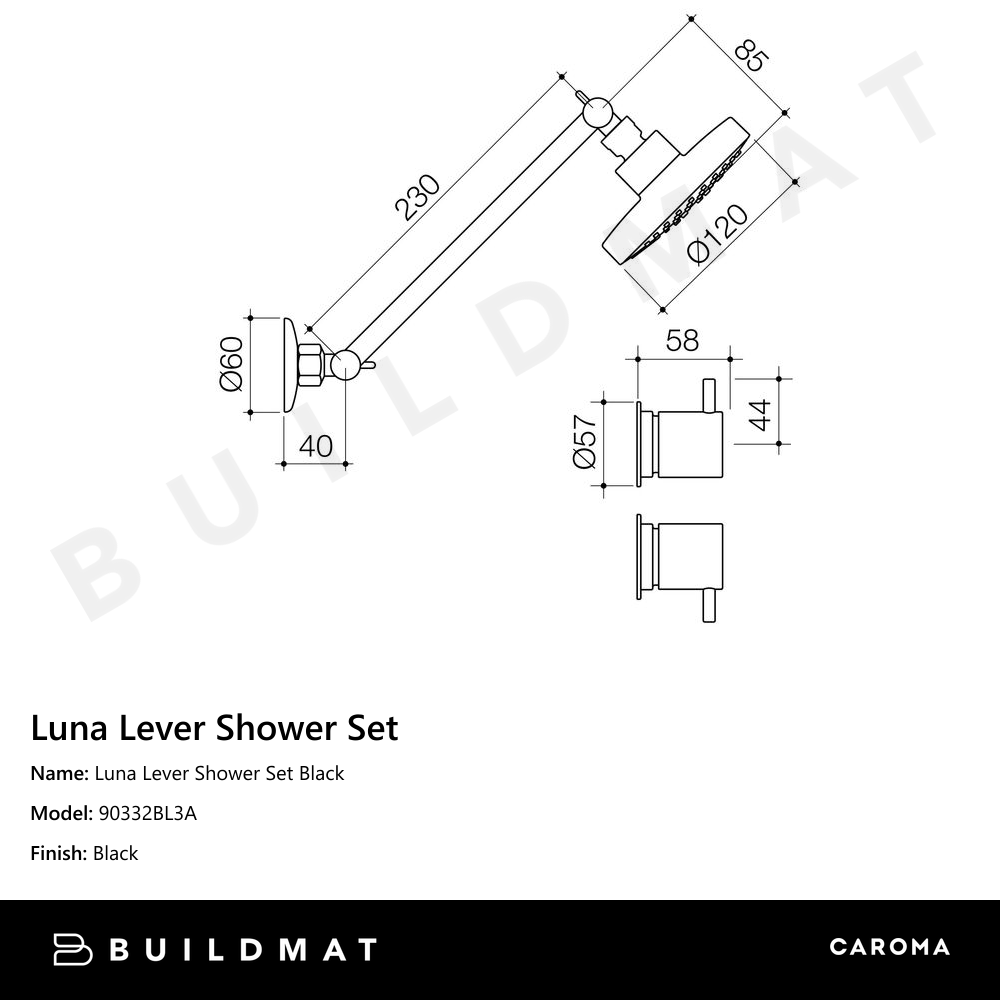 Luna Lever Shower Set Black