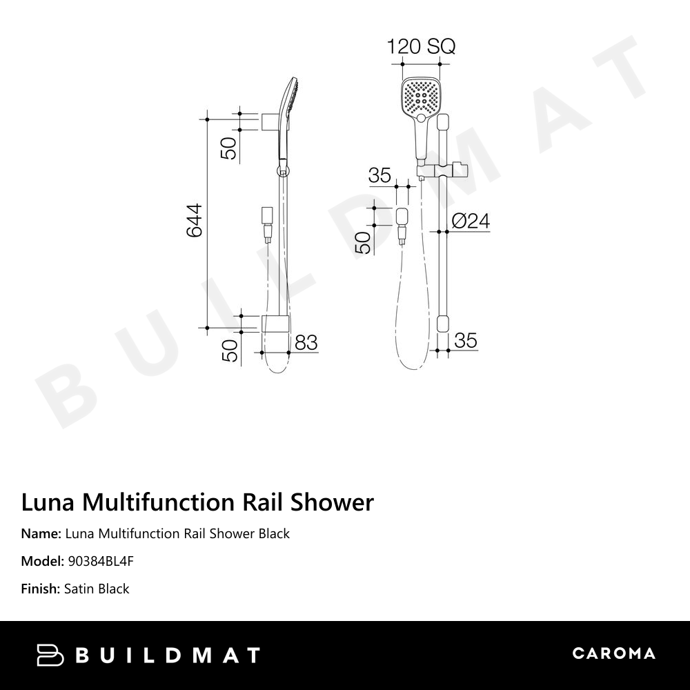 Luna Multifunction Rail Shower Black