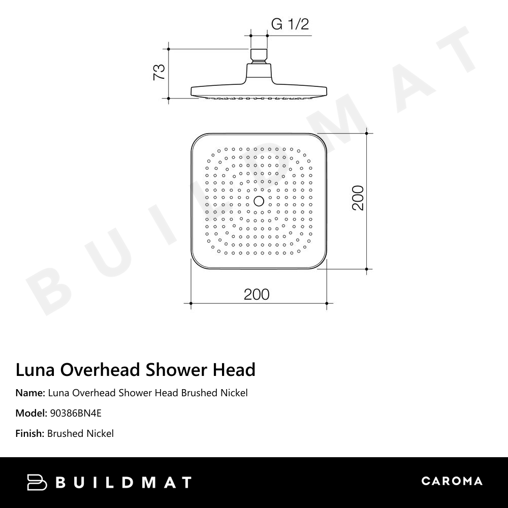 Luna Overhead Shower Head Brushed Nickel