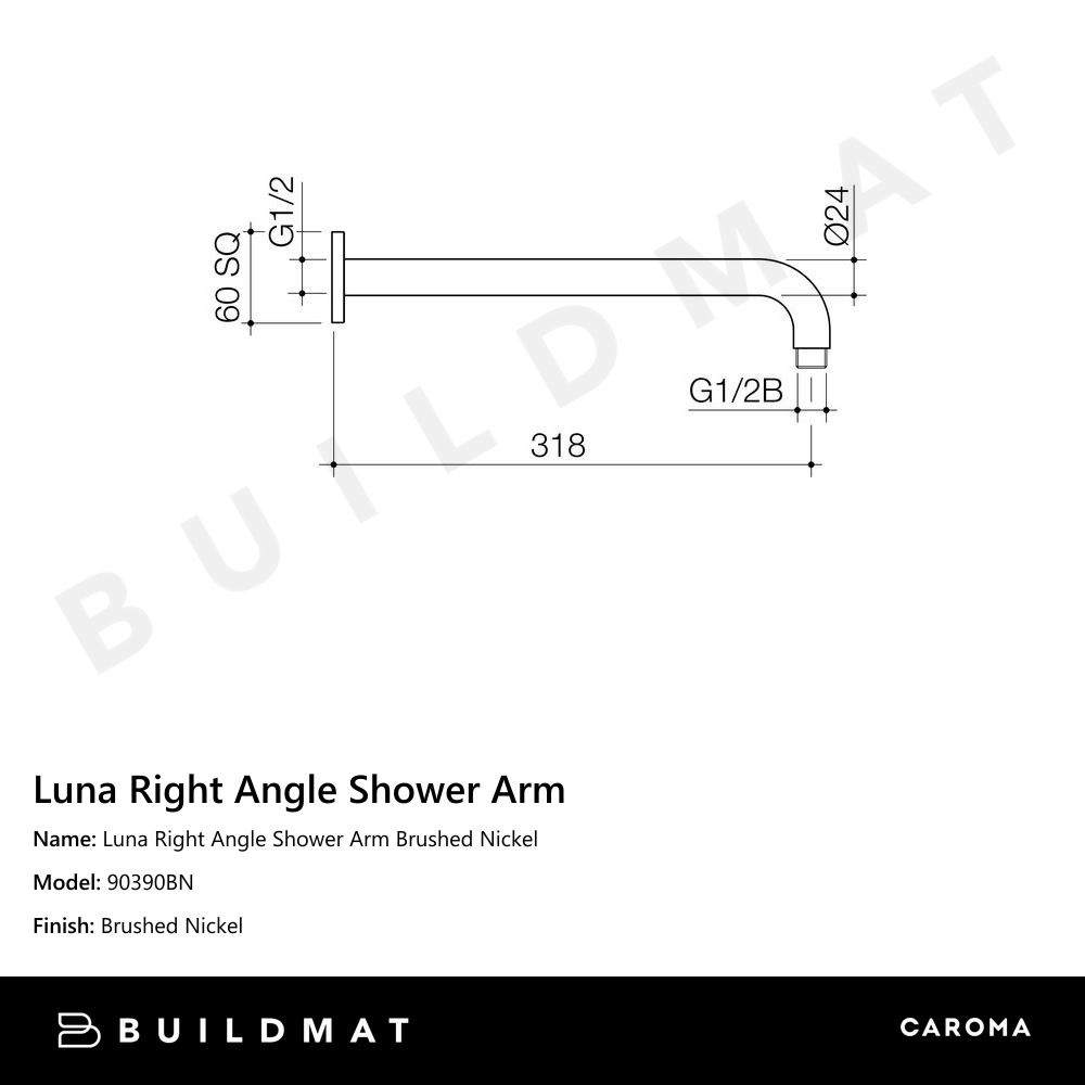 Luna Right Angle Shower Arm Brushed Nickel