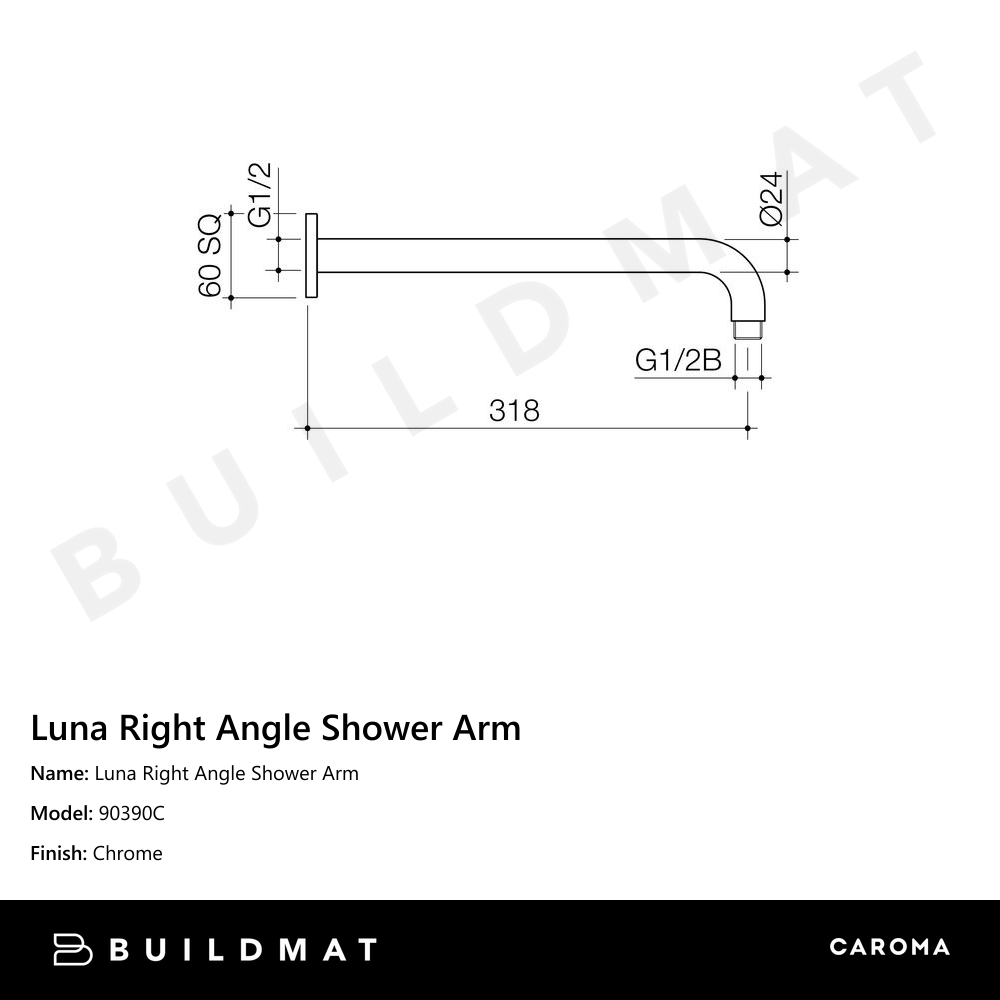 Luna Right Angle Shower Arm