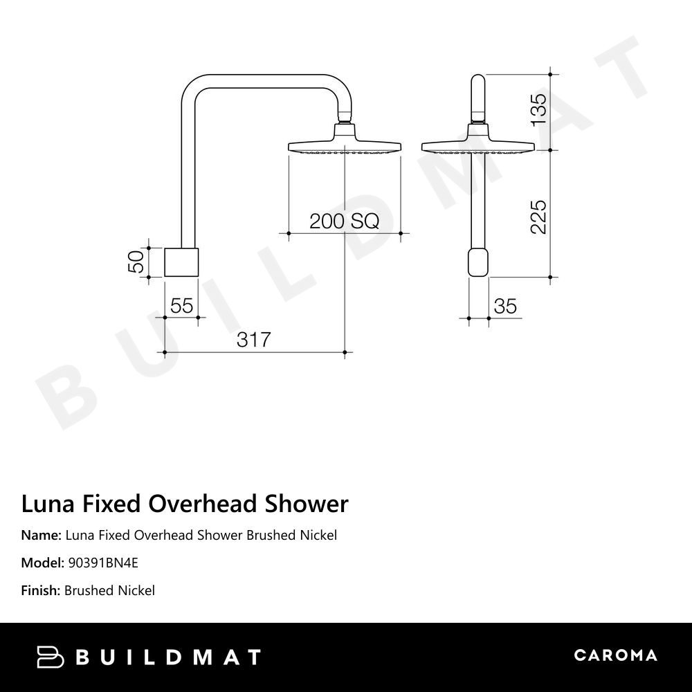 Luna Fixed Overhead Shower Brushed Nickel