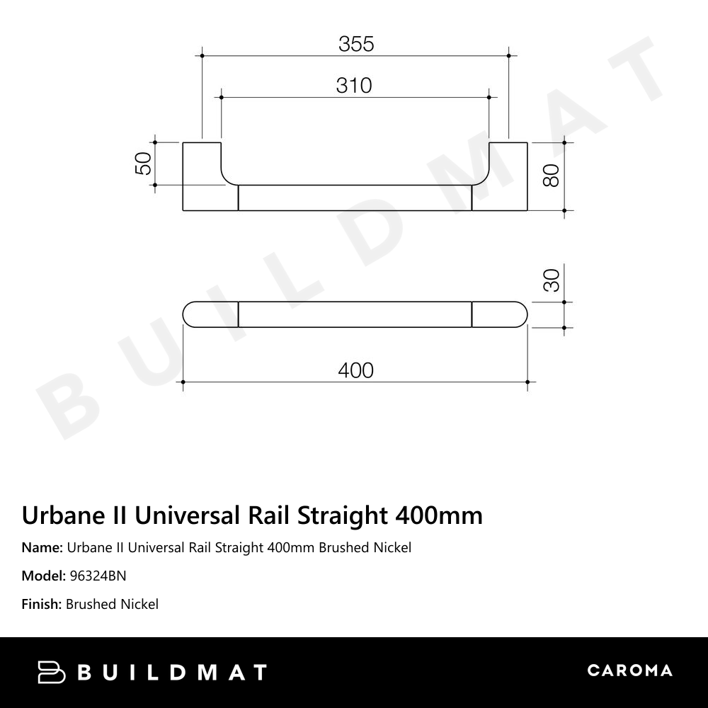 Urbane II Universal Rail Straight 400mm Brushed Nickel