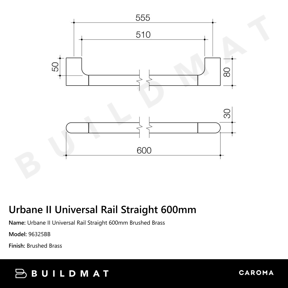 Urbane II Universal Rail Straight 600mm Brushed Brass