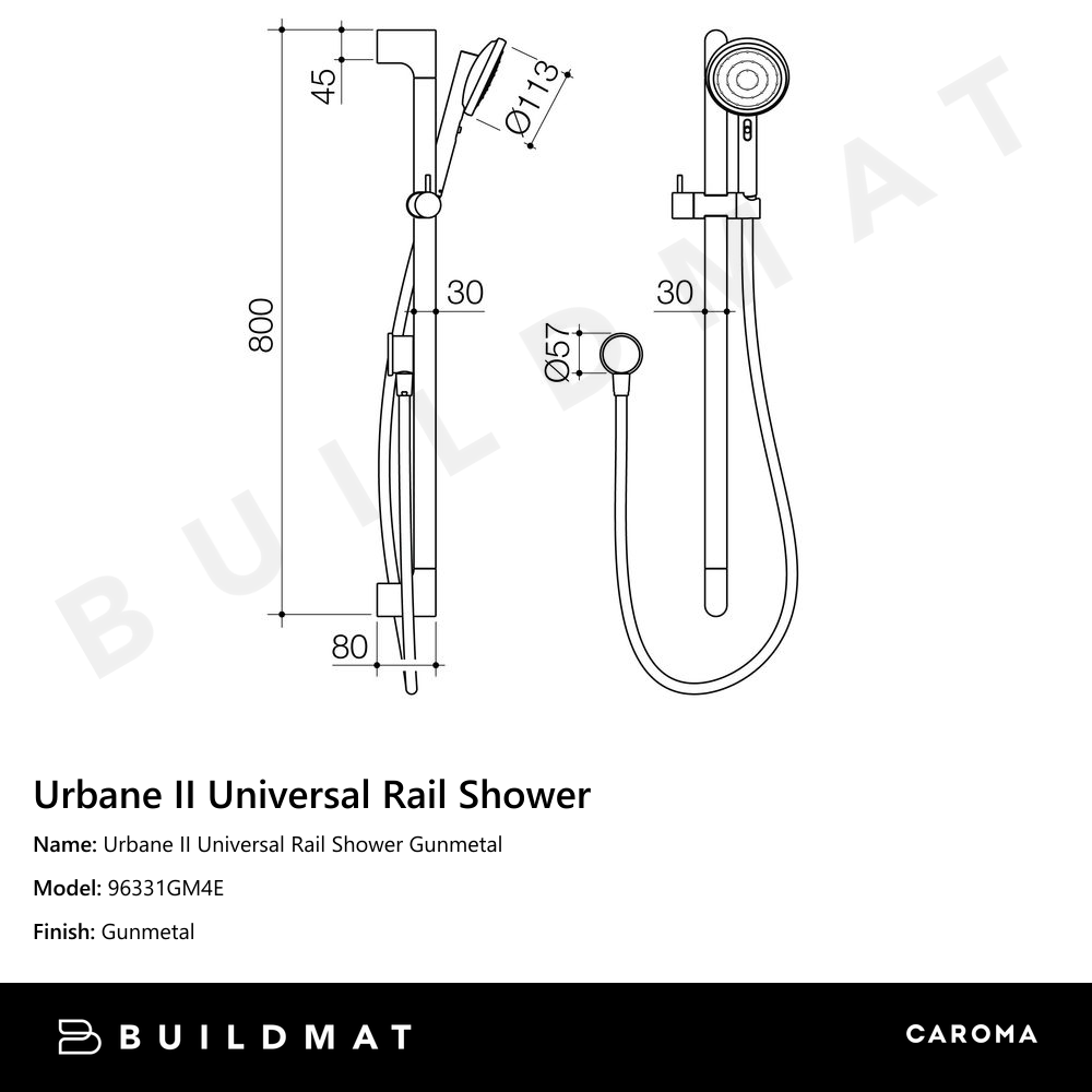 Urbane II Universal Rail Shower Gunmetal