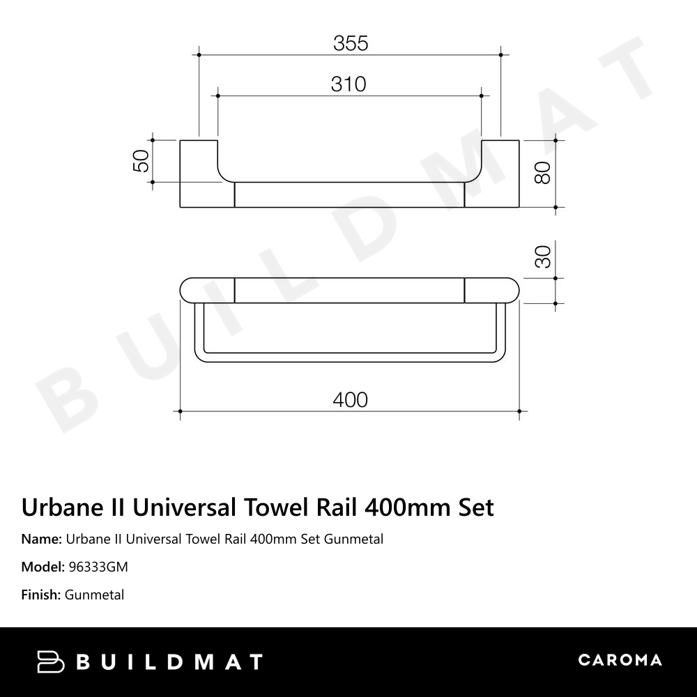 Urbane II Universal Towel Rail 400mm Set Gunmetal