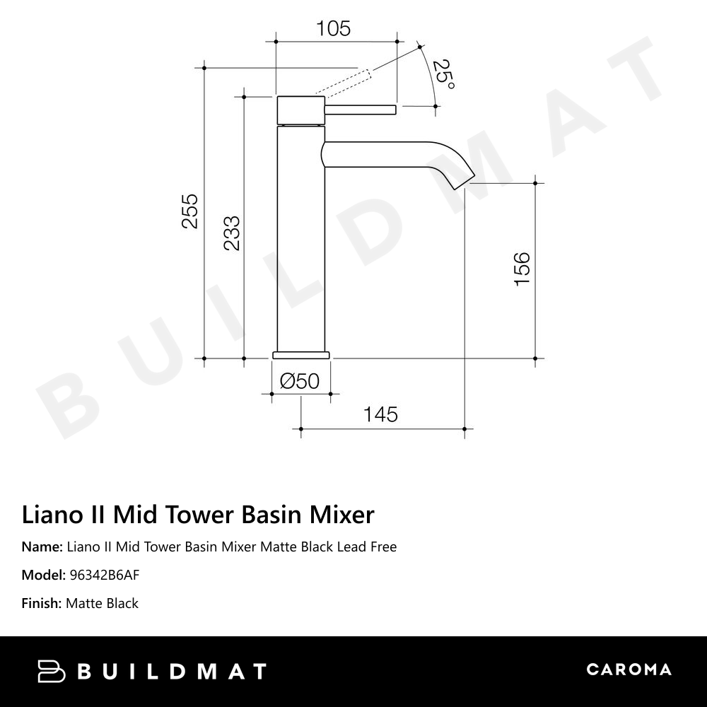 Liano II Mid Tower Basin Mixer Matte Black Lead Free