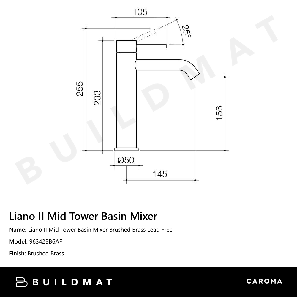 Liano II Mid Tower Basin Mixer Brushed Brass Lead Free